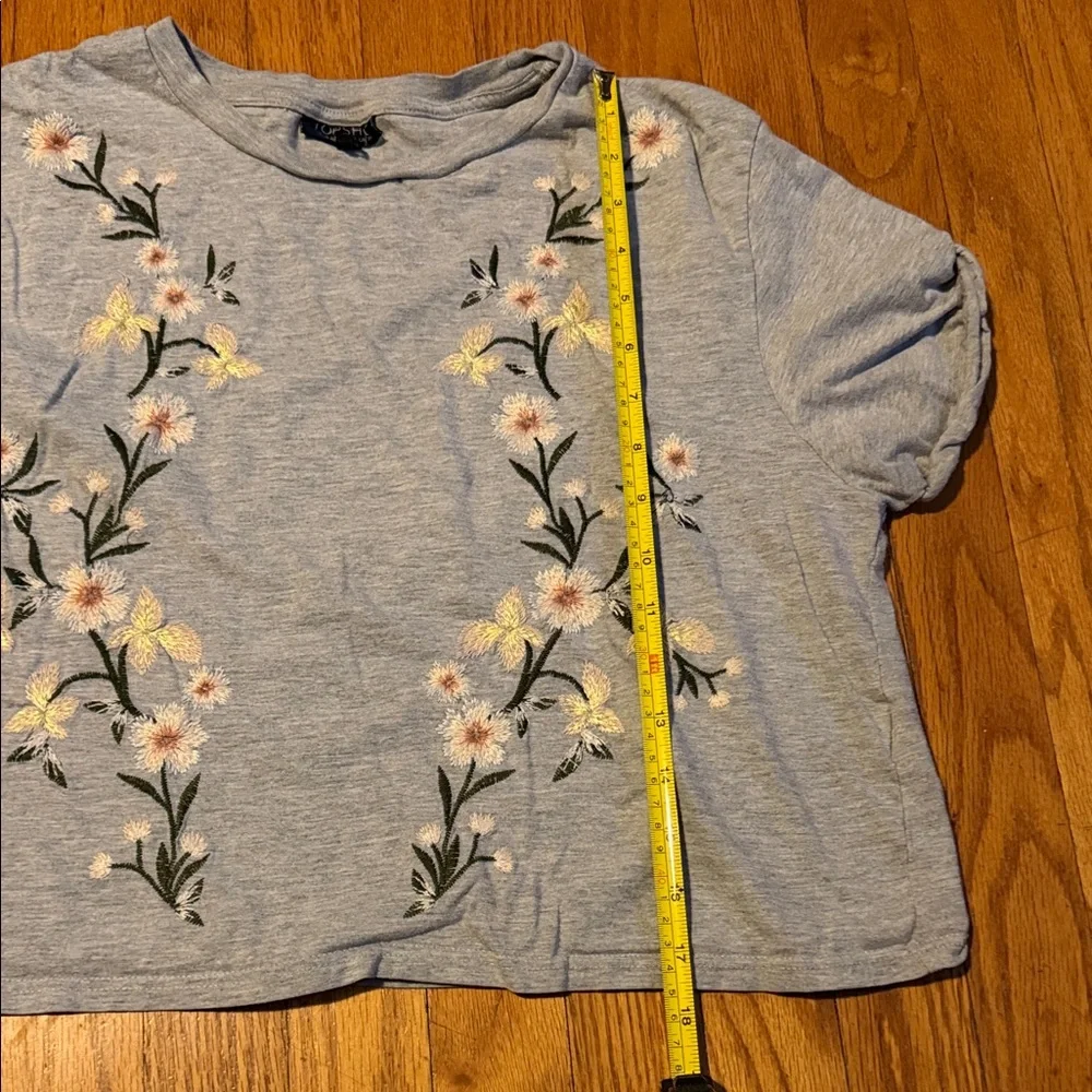 Top Shop Floral Embroidered Gray Women's Crop Top Size 10 - Picture 2 of 6